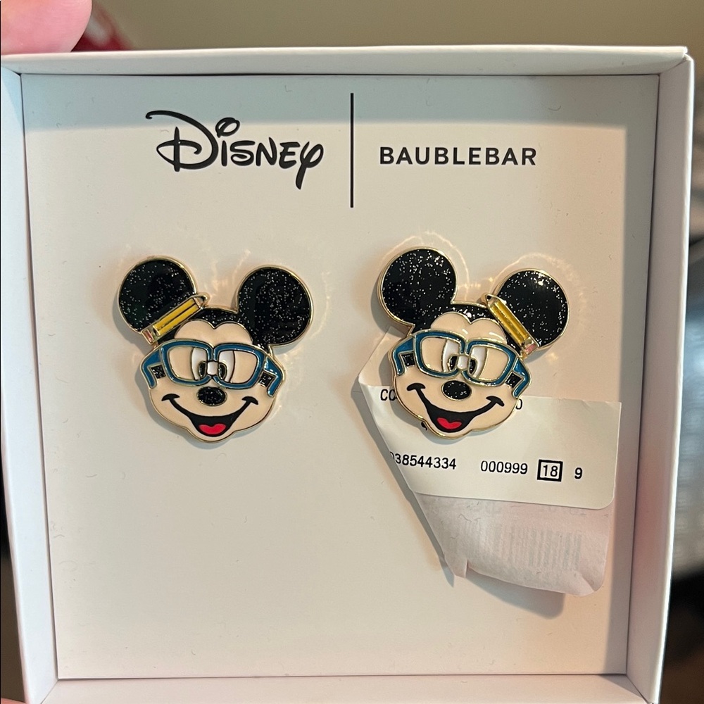 BaubleBar Disney Mickey Mouse Earrings with pencil